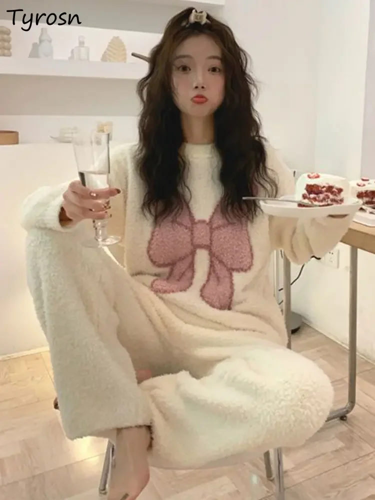 

Pajama Sets Women Winter Lounge Wear Fashion Lovely Simple Design Home Daily Japanese Style Leisure Loose Cozy O-neck Keep Warm