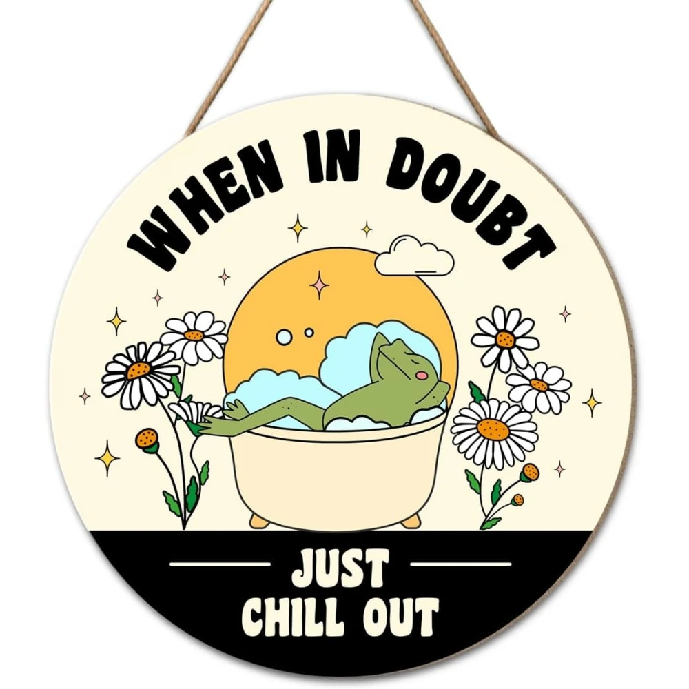 Positive Wood Sign Wall Decor, Frog Inspirational Round Wooden Hanging Sign Decor, Motivational Decorations for Home Office