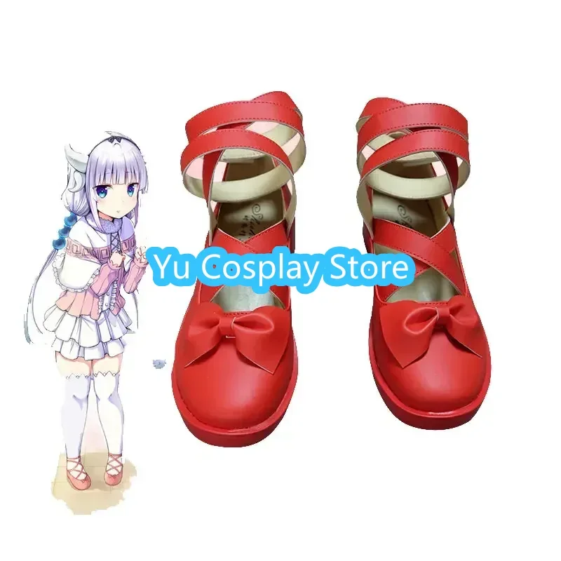 Kanna Kamui Cosplay Shoes Anime Miss Kobayashi's Dragon Maid Red PU Leather Shoes Halloween Boots Cosplay Prop Custom Made