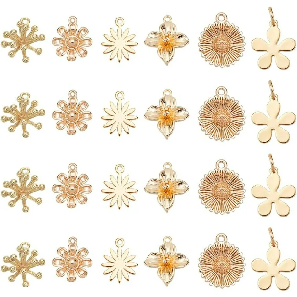 

24Pcs 6 Style Brass Flower Charms Flower Charms Filligree Flower Charms Pendants for Jewelry DIY Craft Making