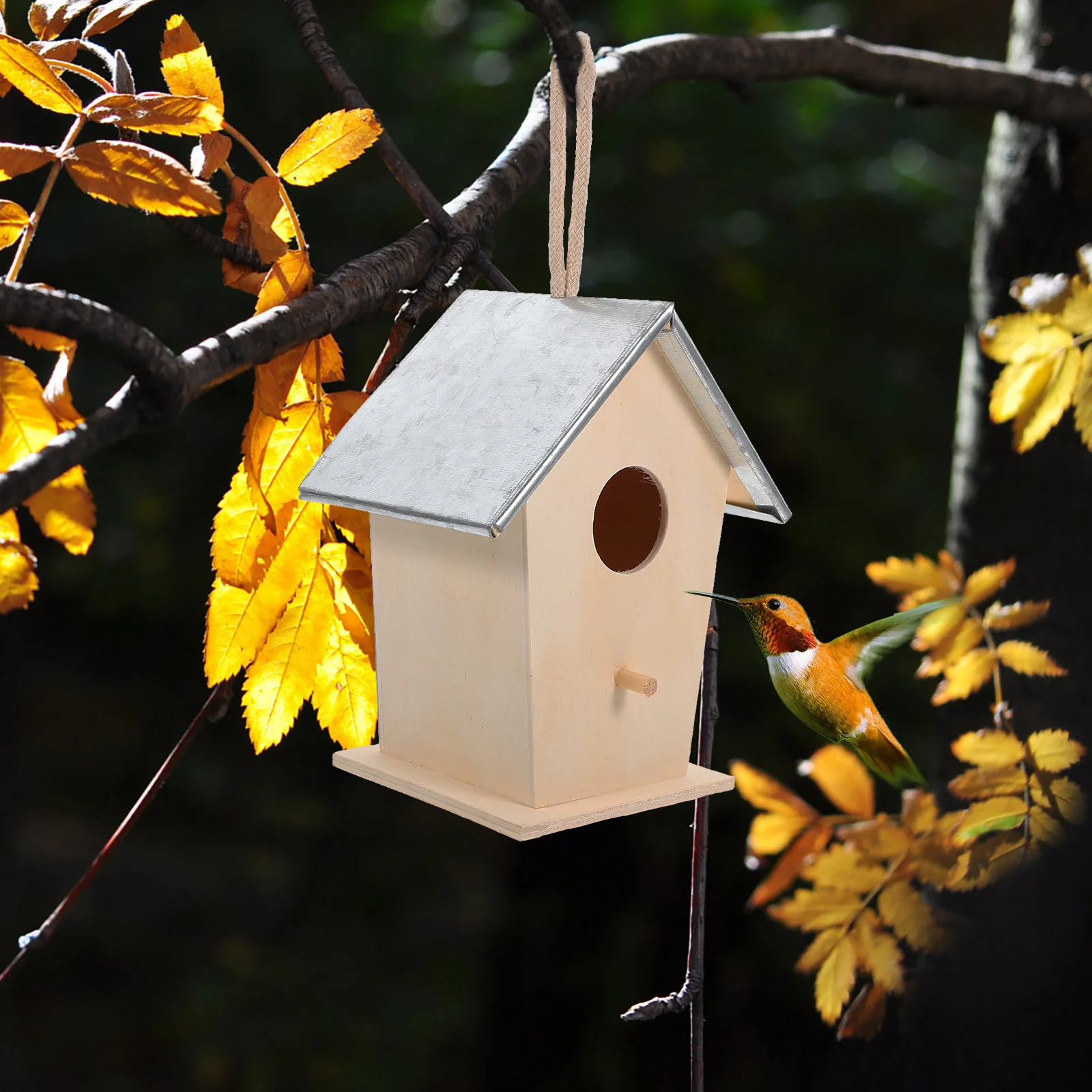 

Outdoor Wood Bird Metal Reinforced Waterproof Nesting Box For Sparrows Doves Small Birds Hanging Garden Birdhouse