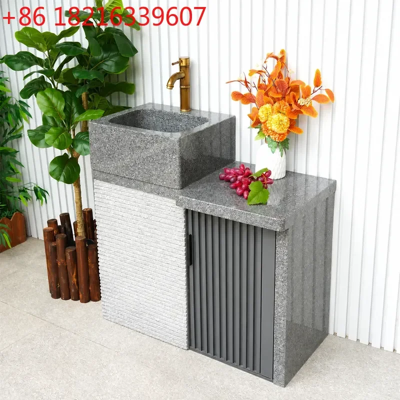 YAO Outdoor Natural Stone Wash Basin Granite Marble Sink for Courtyard Garden Villa Vegetable Washing