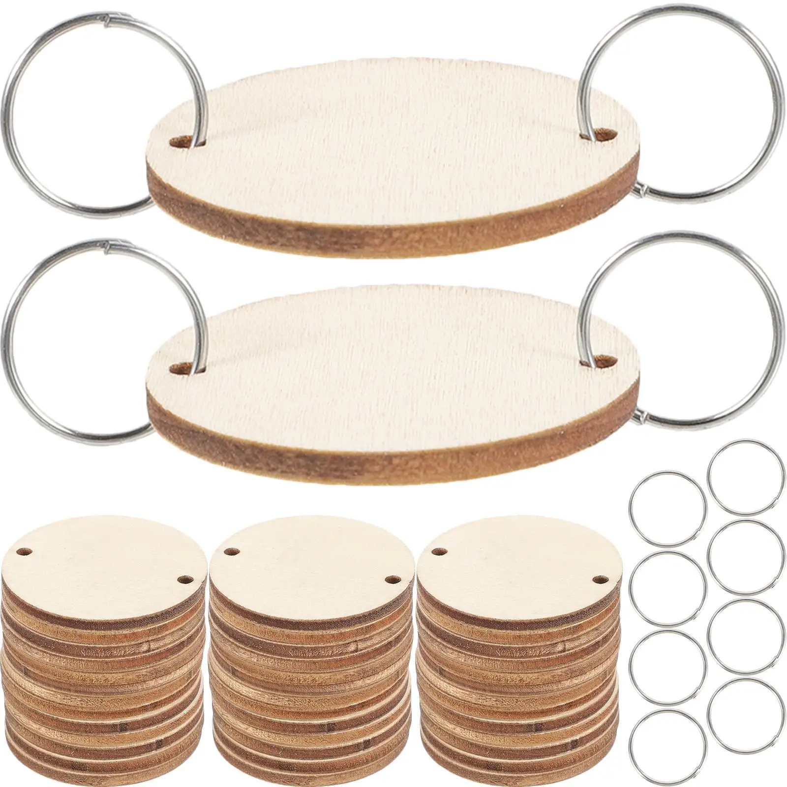 

50 Pcs Wooden Slices Iron Loops DIY Hanging Calendar Accessories Predrilled Craft Birthday Reminder Home Wall Decoration