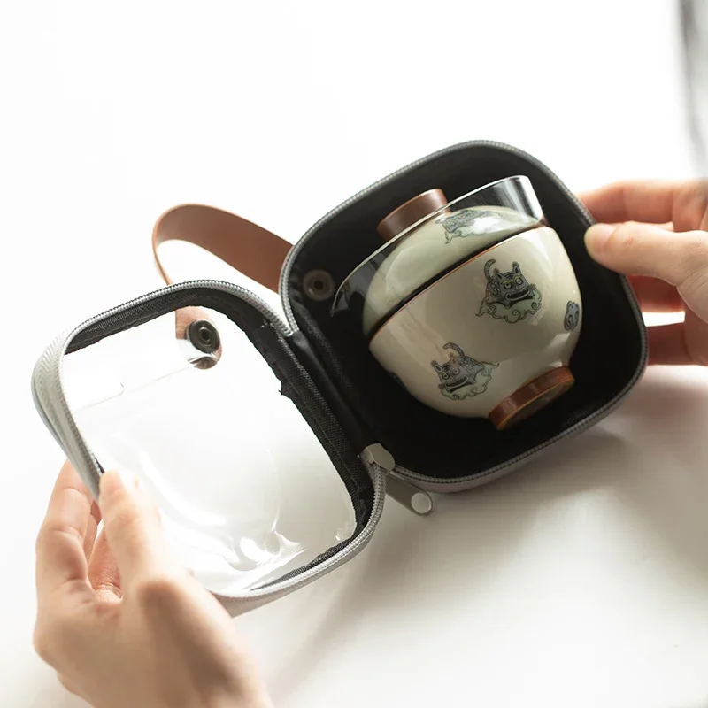 

тигровый стеклянный и керамический gaiwan на одну чашку, чайные сервизы, портативный дорожный набор