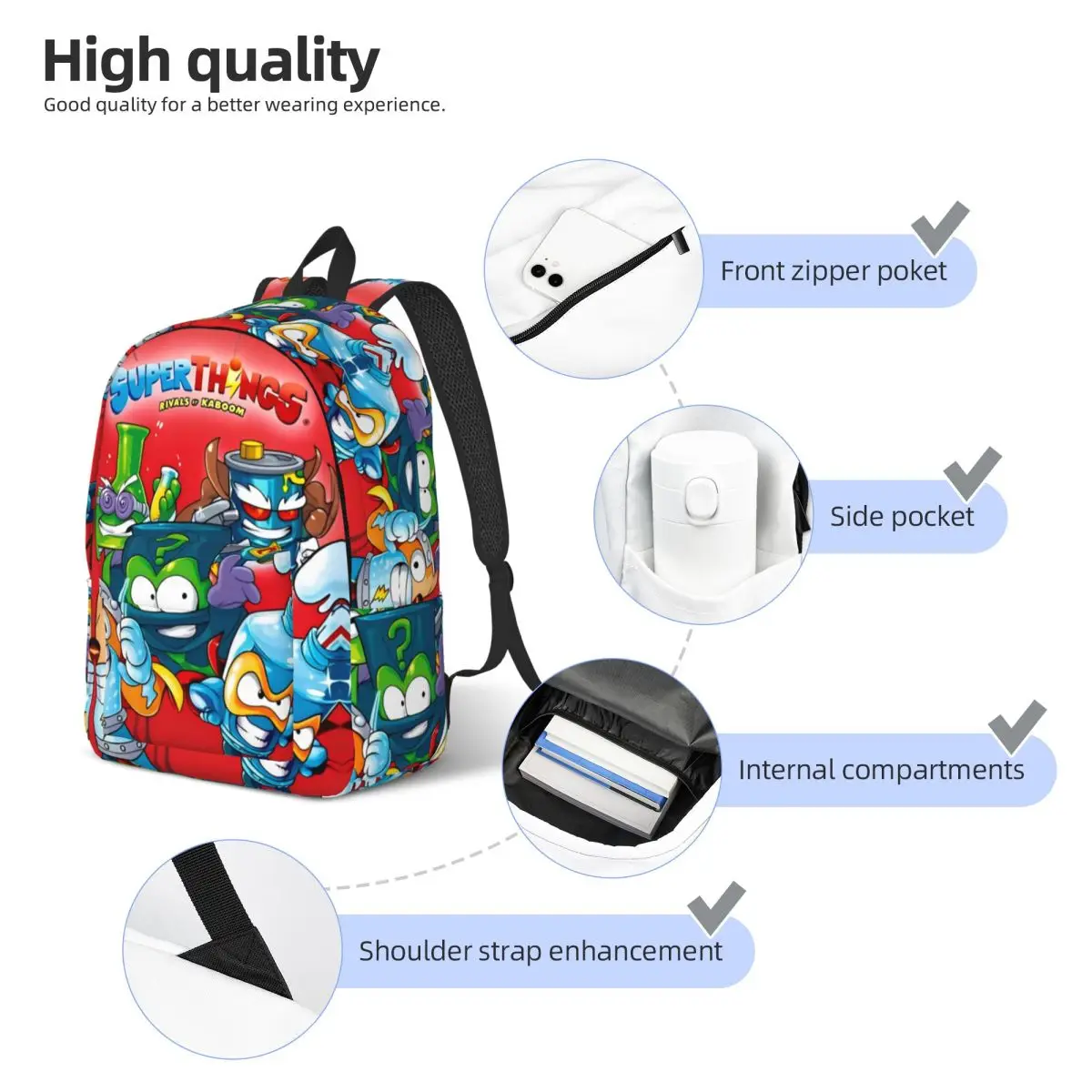 ซุปเปอร์ธิงส์กระเป๋าเป้สะพายหลังการ์ตูนสำหรับผู้ชายผู้หญิงแฟชั่นโรงเรียนมัธยมทำงานกระเป๋าเป้สะพายหลังซุปเปอร์ซิงส์อนุบาลแล็ปท็อปกระเป๋าสะพายกลางแจ้ง