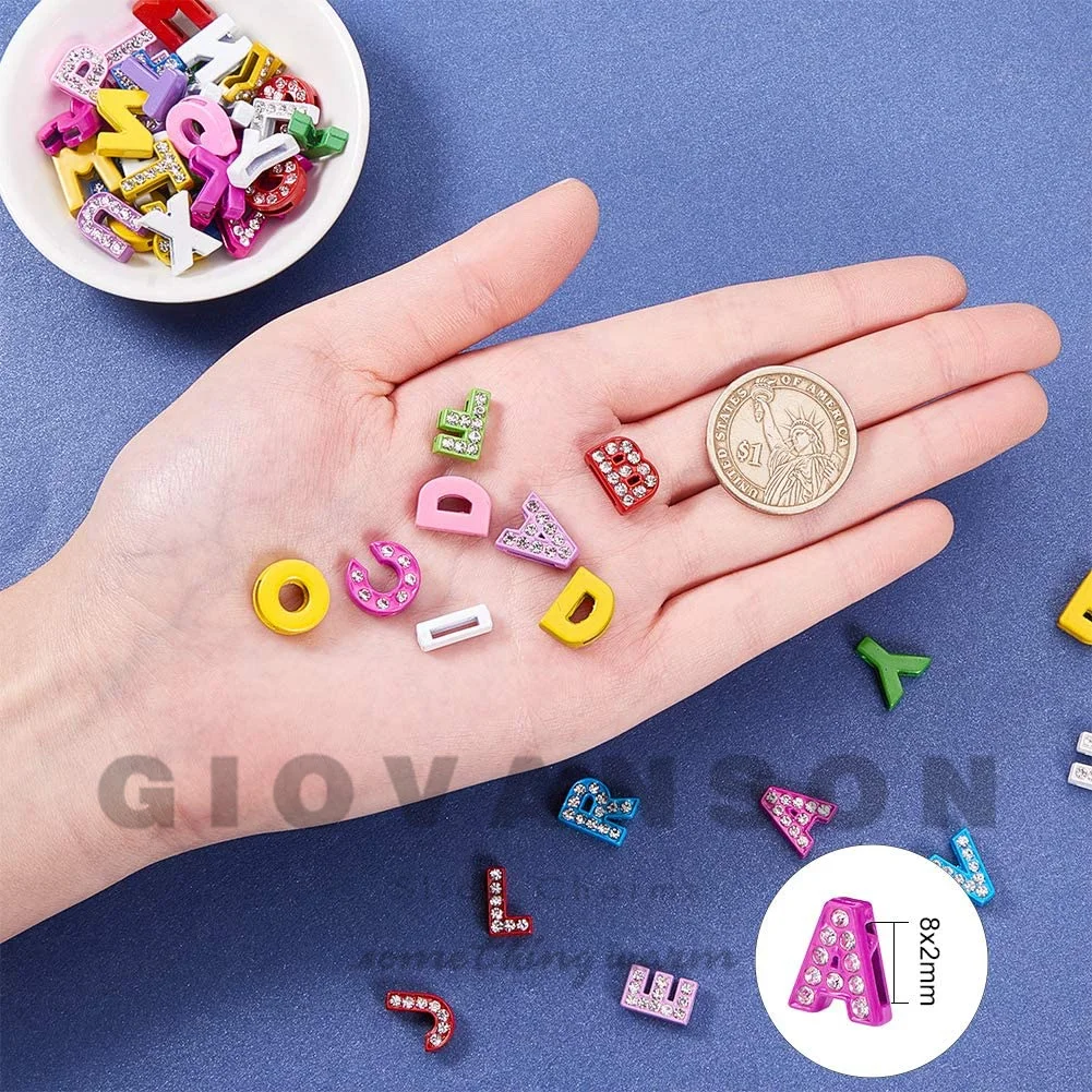 1pcs 8MM Painting Full Rhinestone Slide Letters Charms A-Z Alphabet Slide Bead Charms Fit 8mm DIY Wristband & Bracelet Keychain