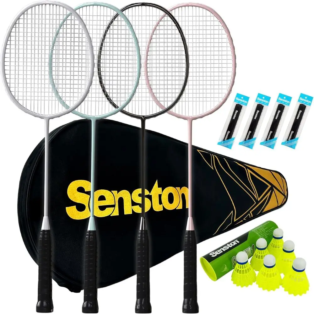 

Carbon Fiber Badminton Racket Set: 4 Racquets, 6 Shuttlecocks, 4 Grips, Carry Bag, Ideal for Backyard Play