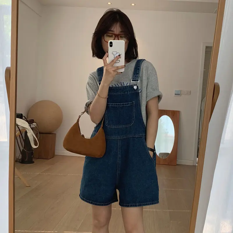 

Women's Denim Rompers Playsuits Jumpsuits Women Chic Lined Detail Look Dark Punk Velvet Side Incline Unisex Outdoor Stylish