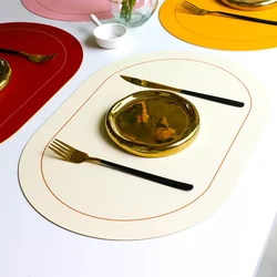6/4pcs Two Color Leather Placmat Double Sided PU Gold Border Dining Table Decor Mat Light Luxury Insulation Coffee Coasters
