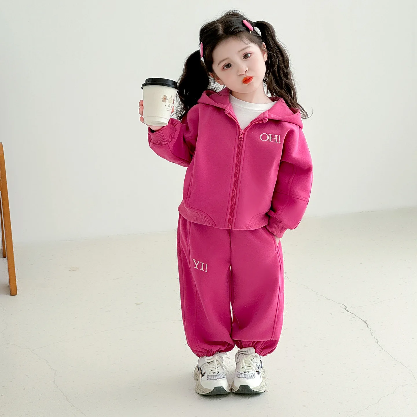 Girls Suit 2025 Autumn New Children's Clothing Korean Style Girl Baby Bright Color Hoodie Sports Two Piece Leisure Daily Sweet