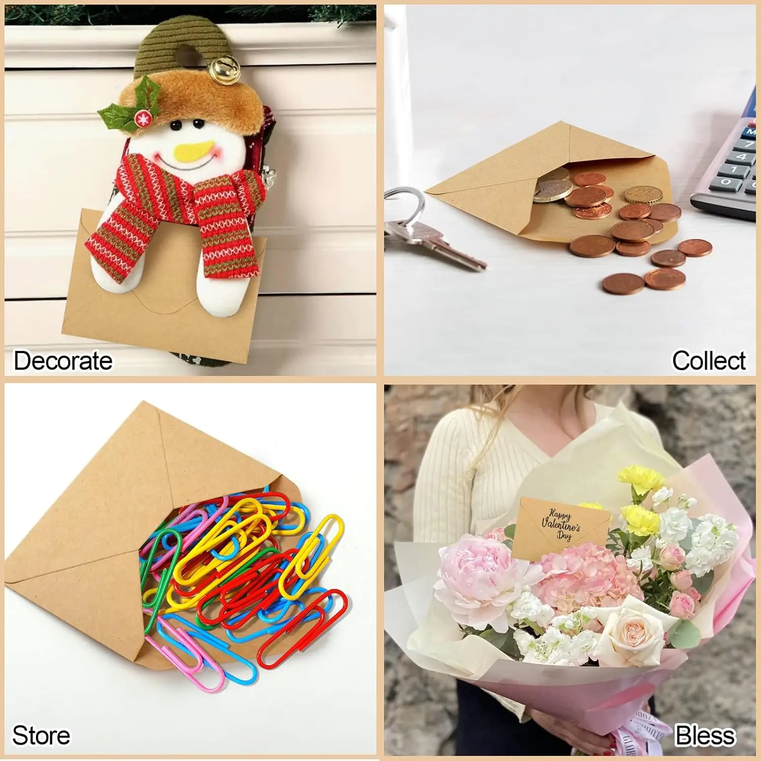 50PCS Vintage European Brown Kraft Paper Envelopes for Wedding Baby Shower Valentine Birthday Holiday Party Invitation