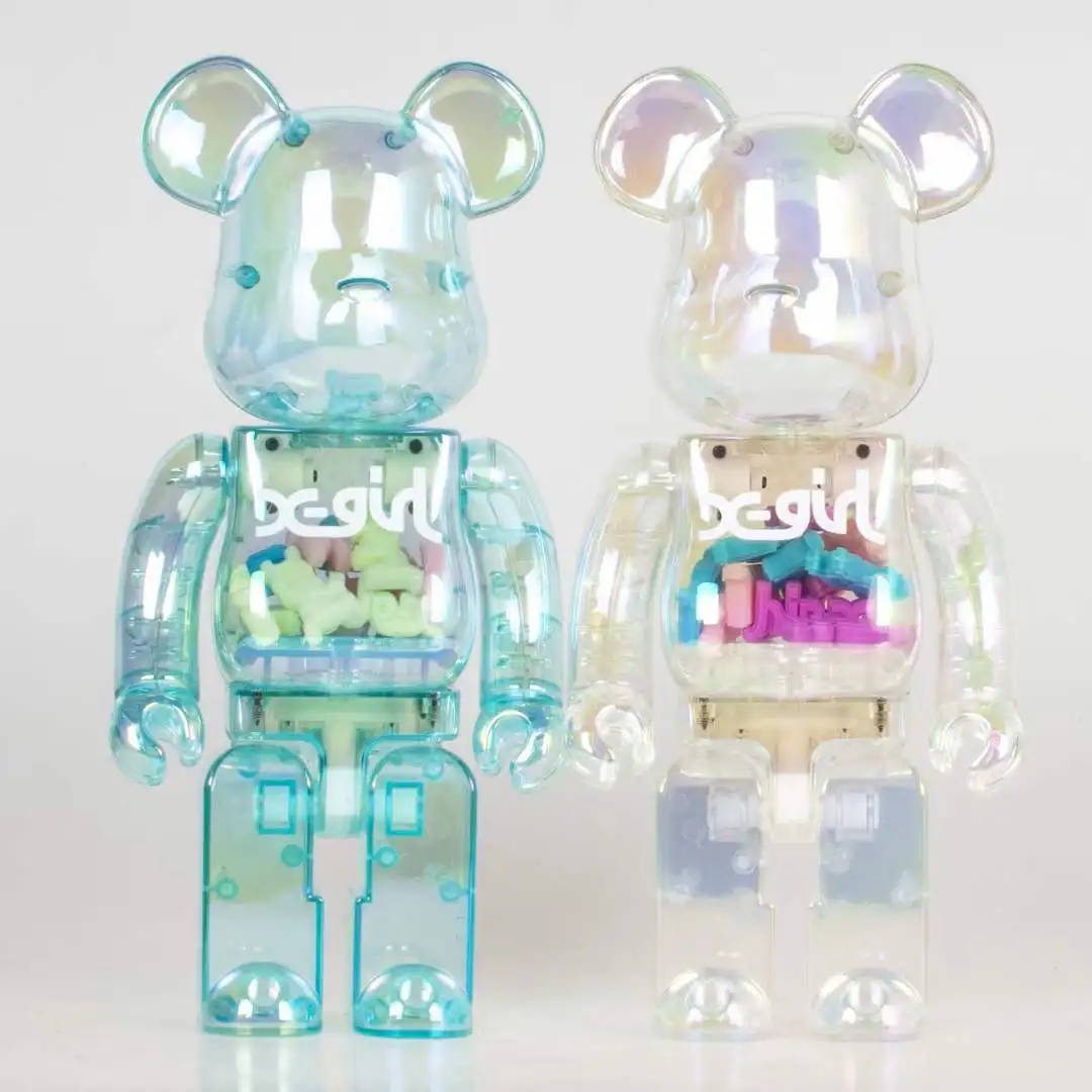 

Bearbrick 400% прозрачные и небесно-голубые украшения X Girl высотой 28 см коллекция настольных украшений подарок на день Святого Валентина фигурка