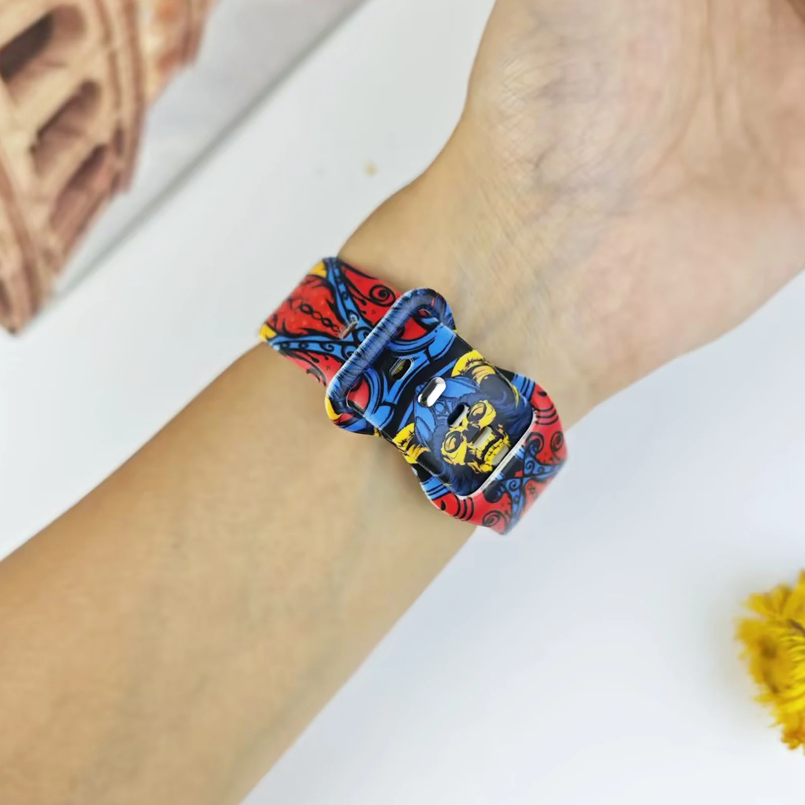 Blackened Skull Printed Strap for Apple Watch 10 9 8 Silicone Band Replaceable Bracelet for iWatch 46mm 44mm 42mm 41mm Watchband