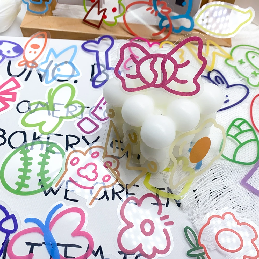 60 stücke Cartoon Graffiti Kleine Elemente PET Aufkleber Aufkleber Für Telefon Laptop Notebook Gepäck DIY Ästhetische Transparente Aufkleber