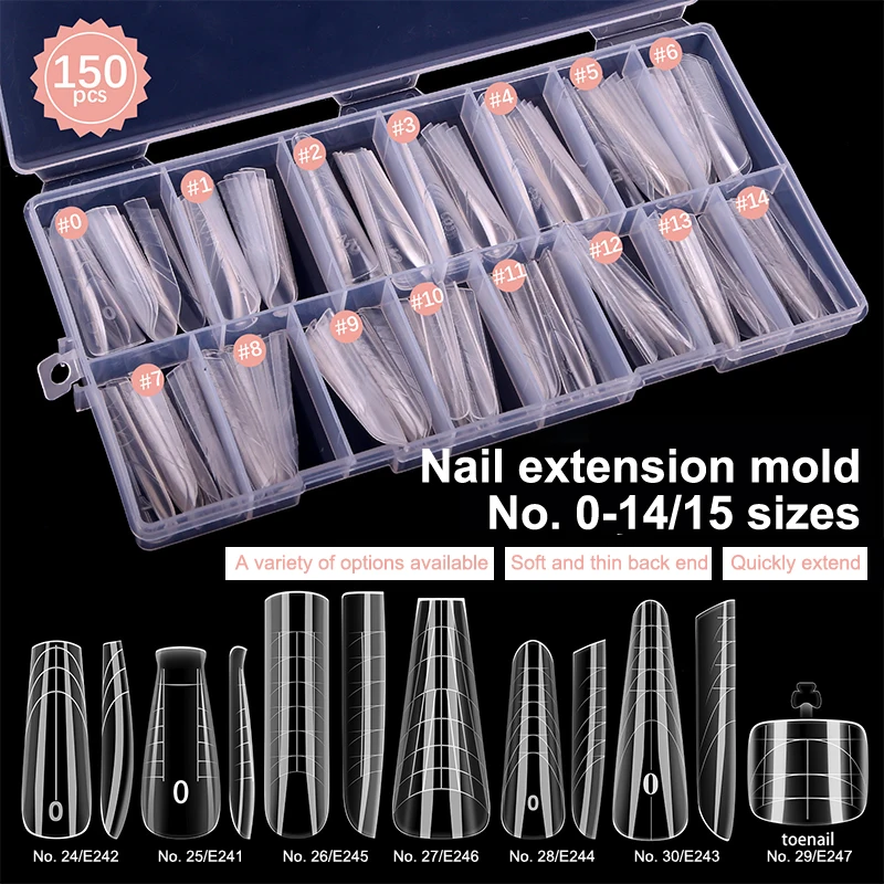 150 unids/caja de uñas de doble forma, ataúd cuadrado, molde de extensión de uñas de almendra, puntas de uñas postizas, Gel UV, molde de construcción rápida, herramienta de manicura