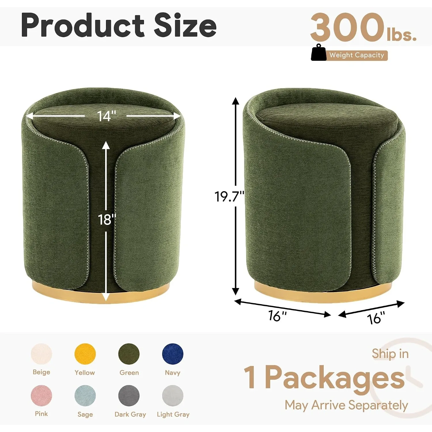 Swivel Vanity Stool with Gold Base Comfy Vanity Chair Modern Round Stool for Makeup Vanity Ottoman Foot Rest, Customized