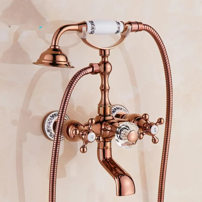 

A Hot Sale European Style Telephone Bathtub Shower Wall Mounted Bath Faucet Set Double Handle Bathroom Shower Set