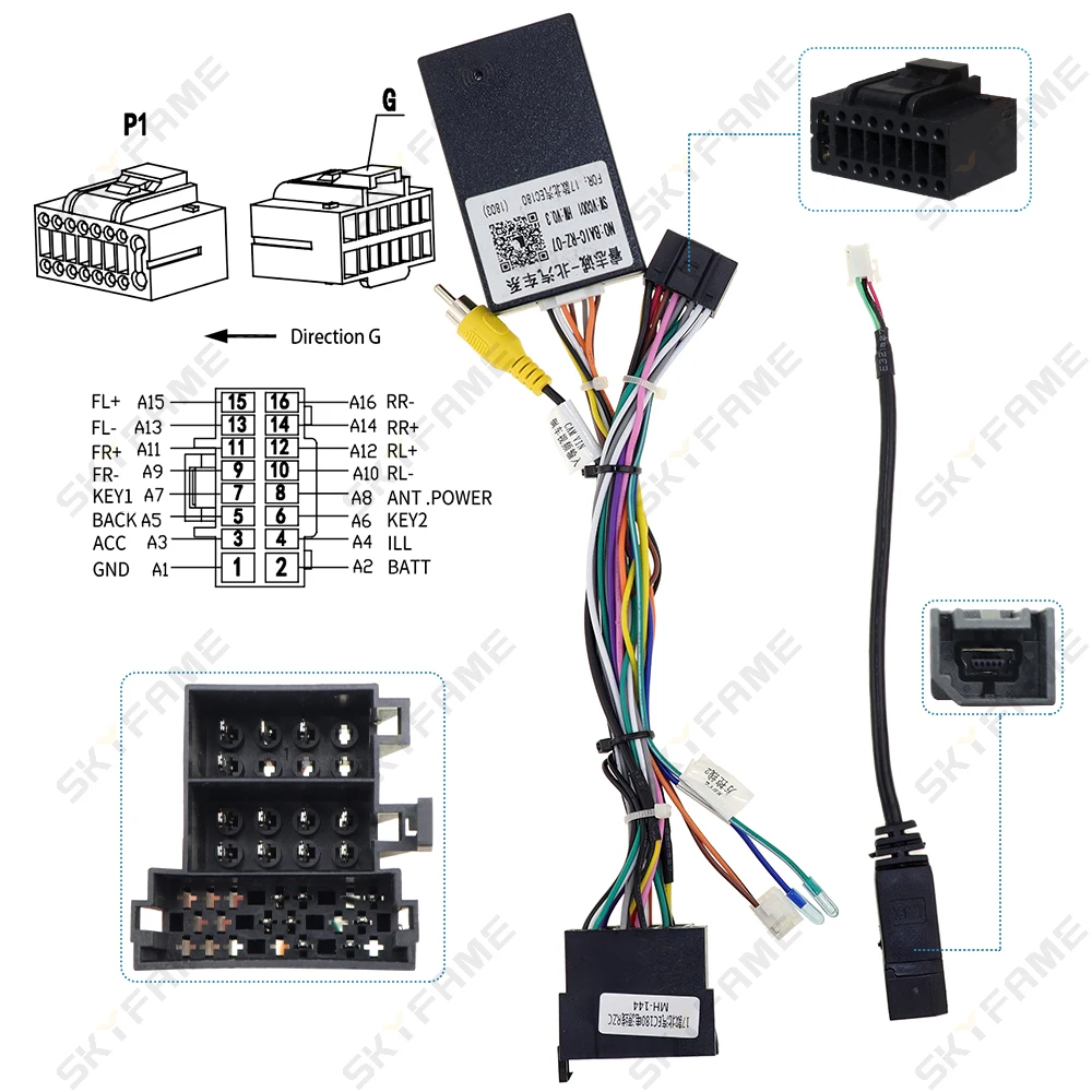 SKYFAME Car 16pin Wiring Harness Adapter Canbus Box Decoder Android Radio Power Cable For BEIQI BAIC EC180 EC200 BAIC-RZ-07