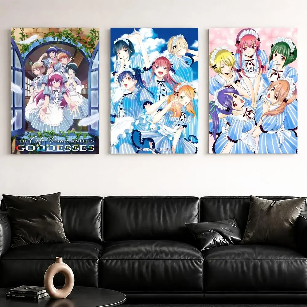 Cafe T-Terrace and Its G-Goddesses Framed Wall Painting Ready to Hang Canvas Wall Art Poster for Bedroom Living Room Home Decor