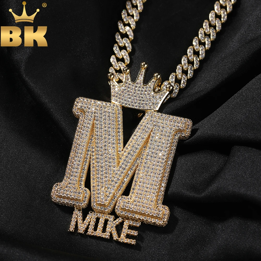 

TBTK Custom Crown Bail Big Bold Initial Letter A-Z Attached Mini Letters Numbers Pendant Micro Pave CZ Necklace Hiphop Jewelry