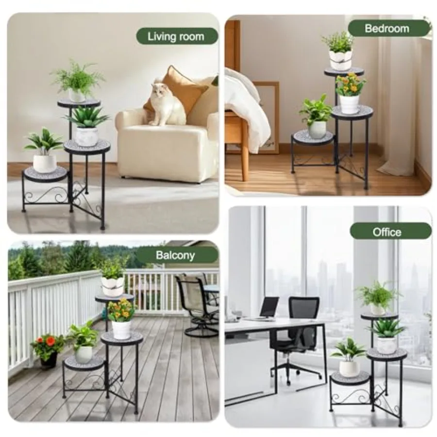 3 Tier Mosaic Plant Stand Foldable Corner Shelf for Indoor Outdoor Tall Plant Holder Display Rack for Patio Balcony Living Room image 5
