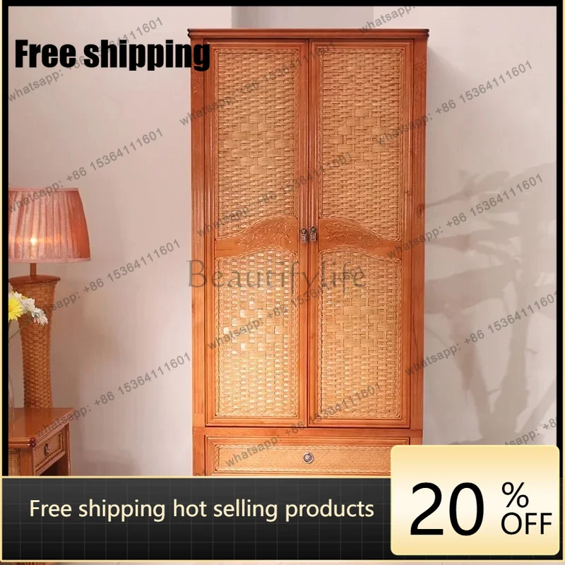 Factory Directa Rattan rattan art weaving 3-door bedroom home storage wardrobe solid wood design cabinet