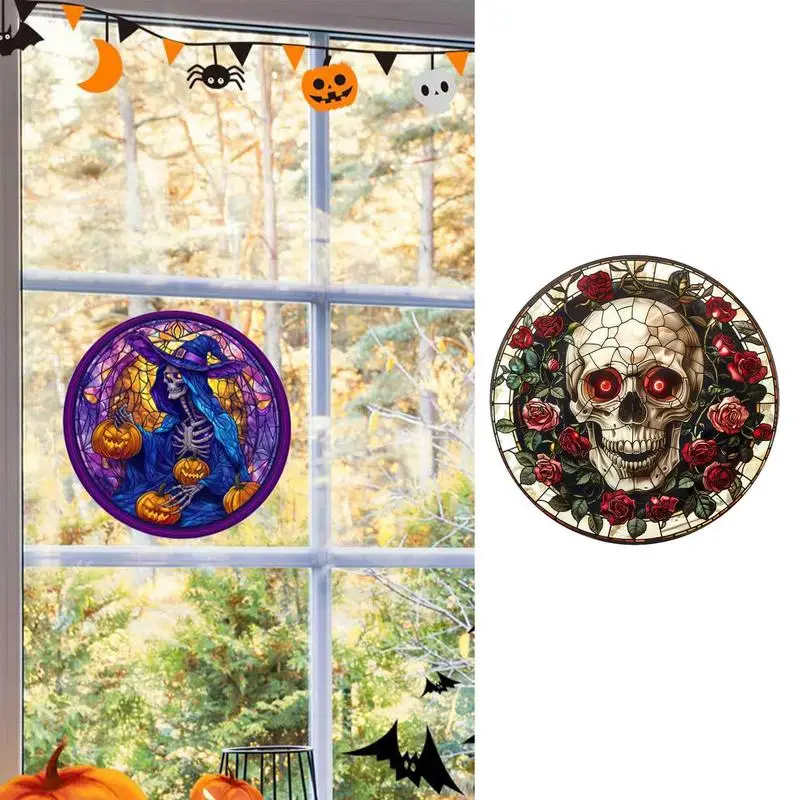 Halloween Decorations Window Clings Waterproof Window Clings Oil-proof Skull Window Sticker Reusable Easy Electrostatic Sticking