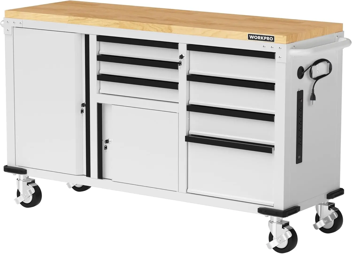 7-Drawer & 2-Door Rolling Tool Chest, Mobile Tool Storage Cabinet with Power Strip, Locking System, Heavy Duty