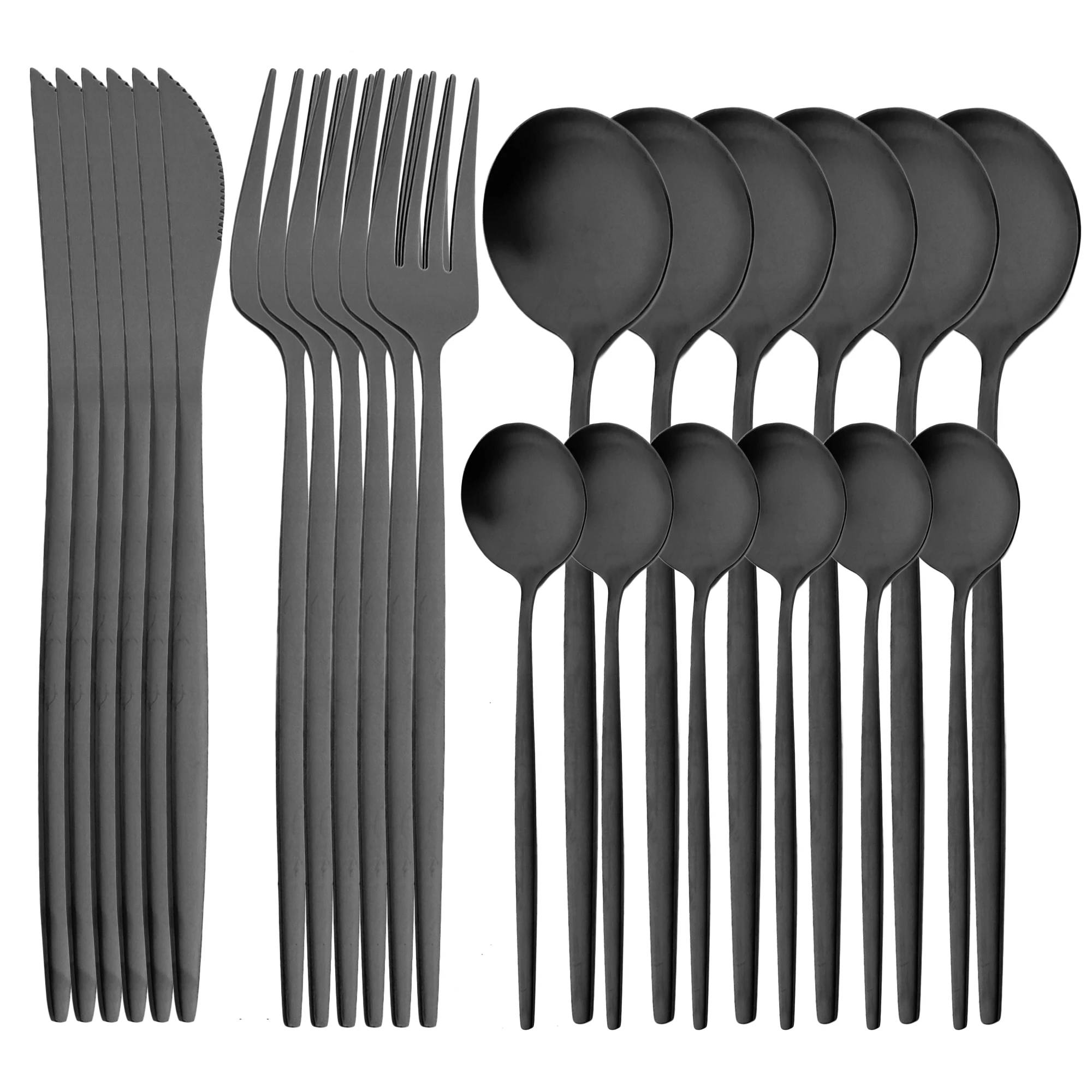 

24Pcs Matte Black Flatware Set Stainless Steel Set Cutlery Silverware Kitchen Knife Fork Spoon Teaspoon Western Dinnerware Gift