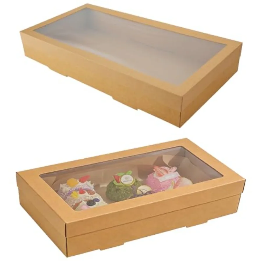 

10 Pack Large Bakery Boxes with Wdow 22x9.8x3.15 ch Cookie Boxes Cardboard Pastry Boxes Brown Treat Box for Gift Givg Bakg Pies