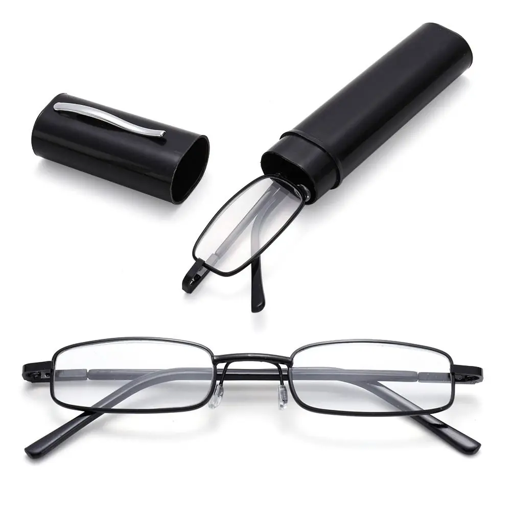 Strength +1.0~+4.0 Reading Glasses with Pen Clip Tube Case Portable Mini Anti-blue light Eyeglasses Readers for Men Women