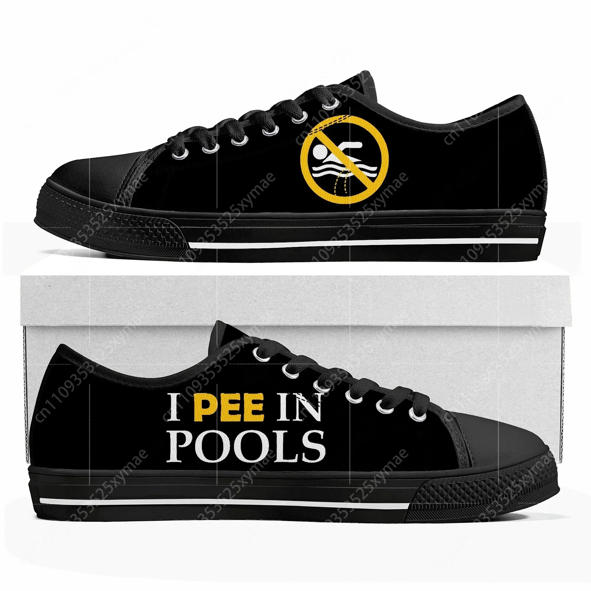 I Pee in Pools Funny Word Low Top Sneakers Womens Mens Teenager High Quality Shoes Custom Made Canvas Sneaker Casual Couple Shoe