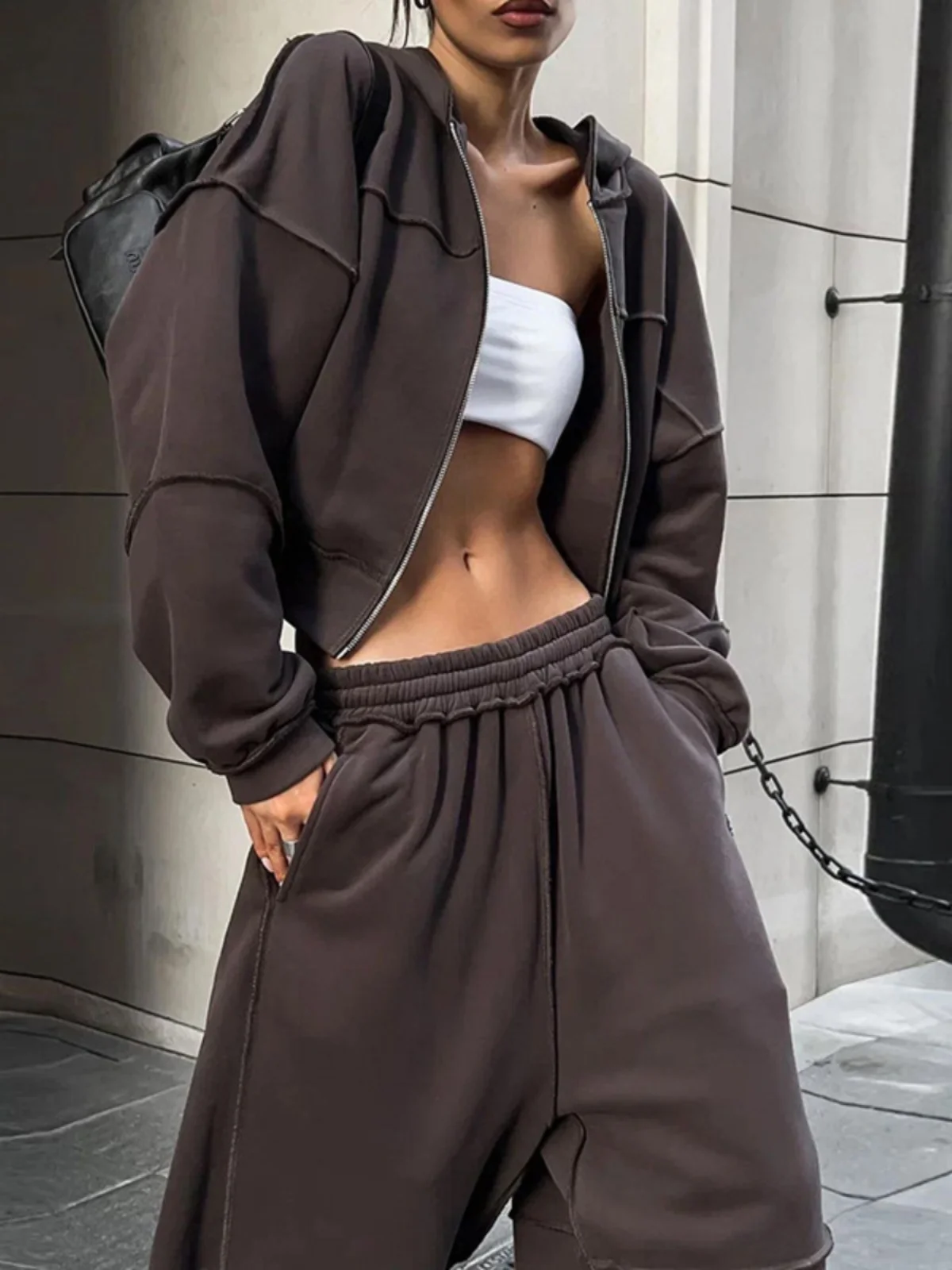 

2025 облегающий повседневный комплект с высокой талией и капюшоном, модная молния, длинный све, женский ансамбль, облегающий повседневный комплект с высокой талией и капюшоном