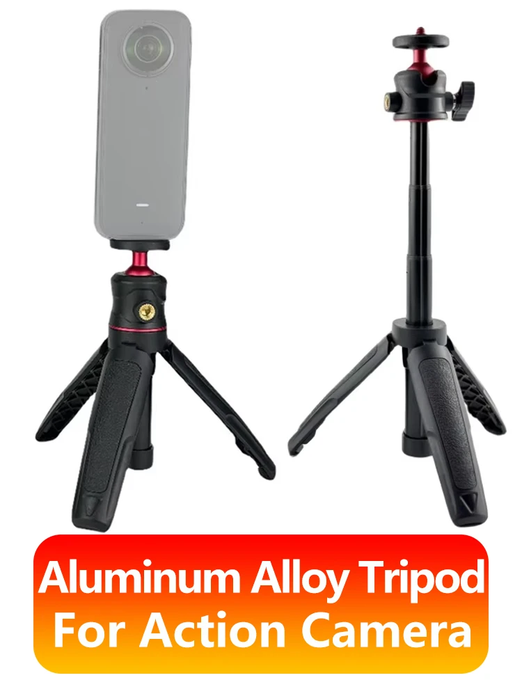 Wysuwany statyw biurkowy ze stopu aluminium z obrotową głowicą kulową, przenośny uchwyt do selfie i vlogowania, do GoPro, Insta360, DJI, lustrzanek cyfrowych. — zdjęcie 2