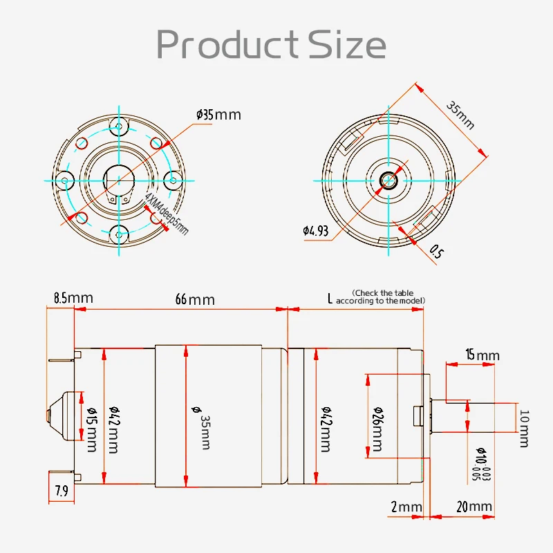 42GP-775 Planetary Gear Reduced DC Motor, 12V/24V, 10mm Output Shaft All-Metal Gears Torque up to 253KG Reversible Brushed Motor