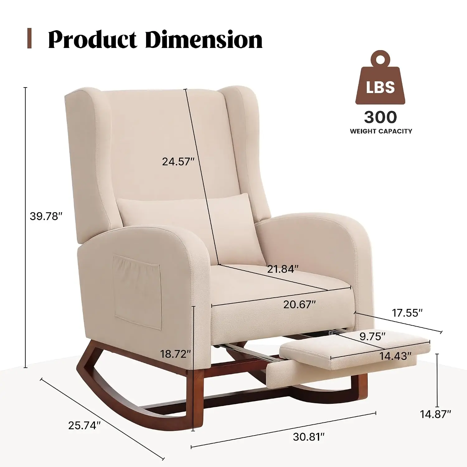 Comfy Fabric Glider Rocker with High Back & Foot Rest for Nursery, Living Room, Bedroom, Beige, Customized