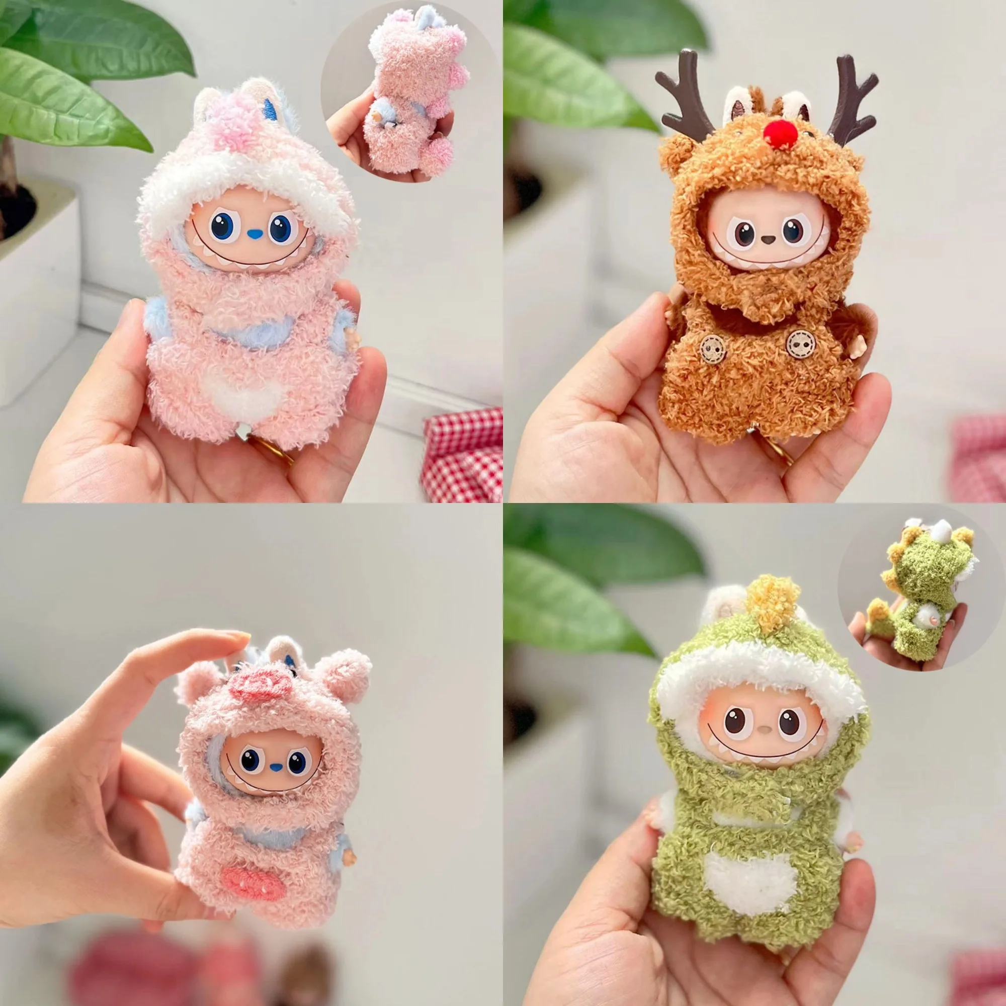 

4th Gen Labubu Heart Code Series Christmas Cloud Plush Set, Deer Pig Dinosaur Holiday Outfit for 10cm Vinyl Doll Decorations