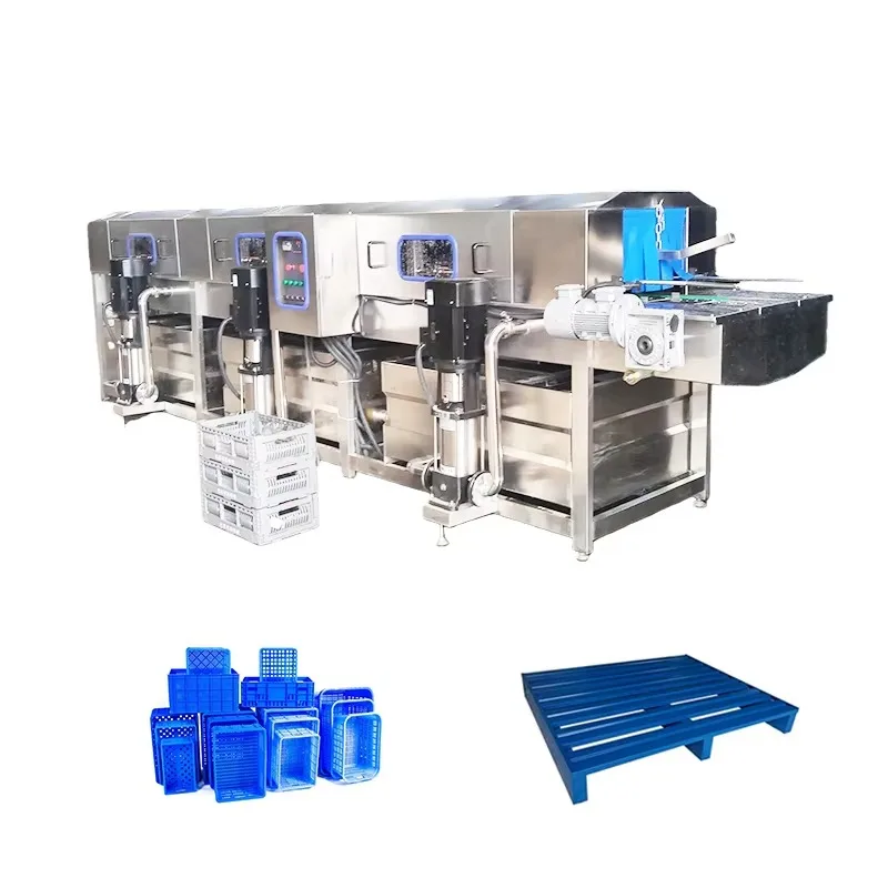 Custom Automatic Stainless Steel Plastic Crate Washer Food Processing Plastic Box Crate Basket Cleaning Equipment