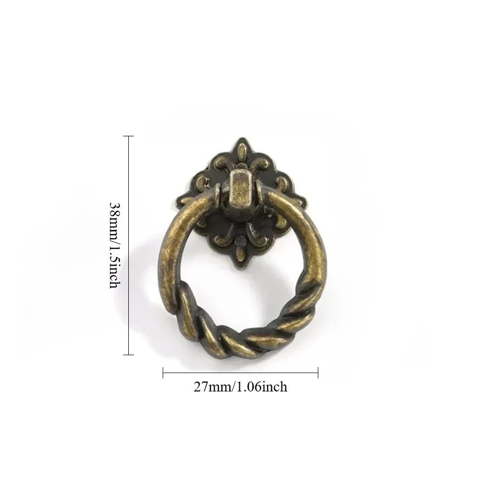 6Pcs Retro Vintage Cabinet Door Handle Pulls Antique Copper Color Cupboard Ring Handles Zinc Alloy Drawer Pulls Furniture Decor