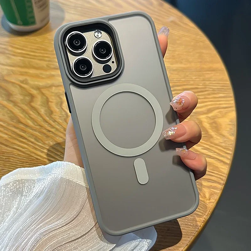 Luxury Wireless Charge Magsafe Transparent Phone Case For iPhone 11 12 13 14 15 16 Pro Max Plus Magnetic Matte Bumper Cover - náhled 2