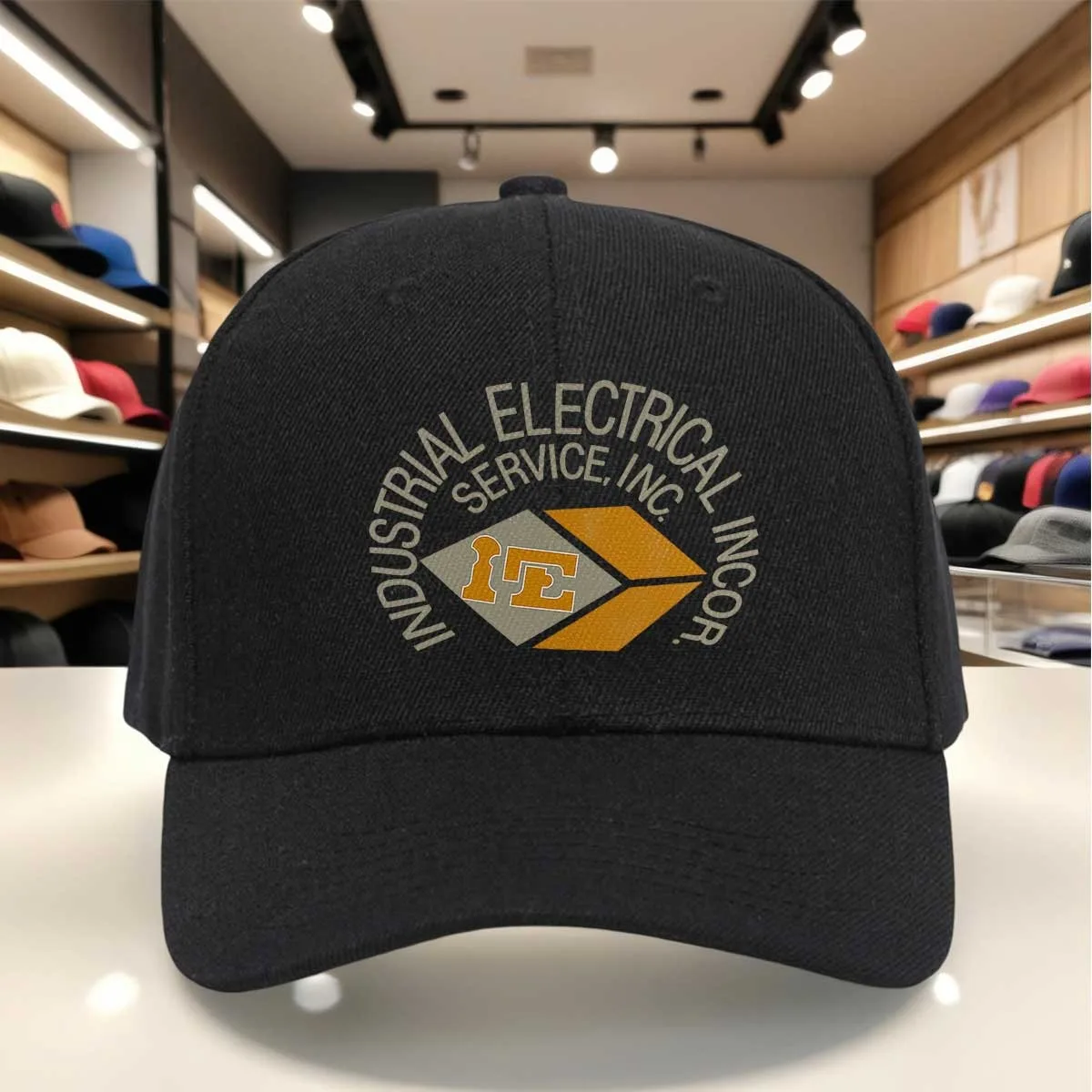 Industrial Electrical Service Inc Logo Baseball Cap, Gray and Orange Design Adjustable Hat for Casual and Professional Wear
