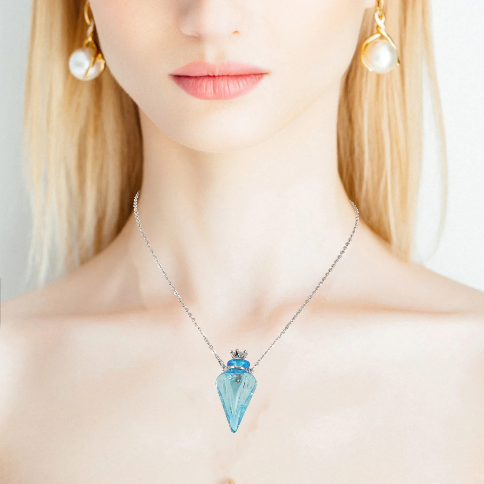 

Essential Oil Diffuser Pendant Aromatherapy Necklace glass Shaped Bottle Blue Gemstone Women Daily Wear Jewelry