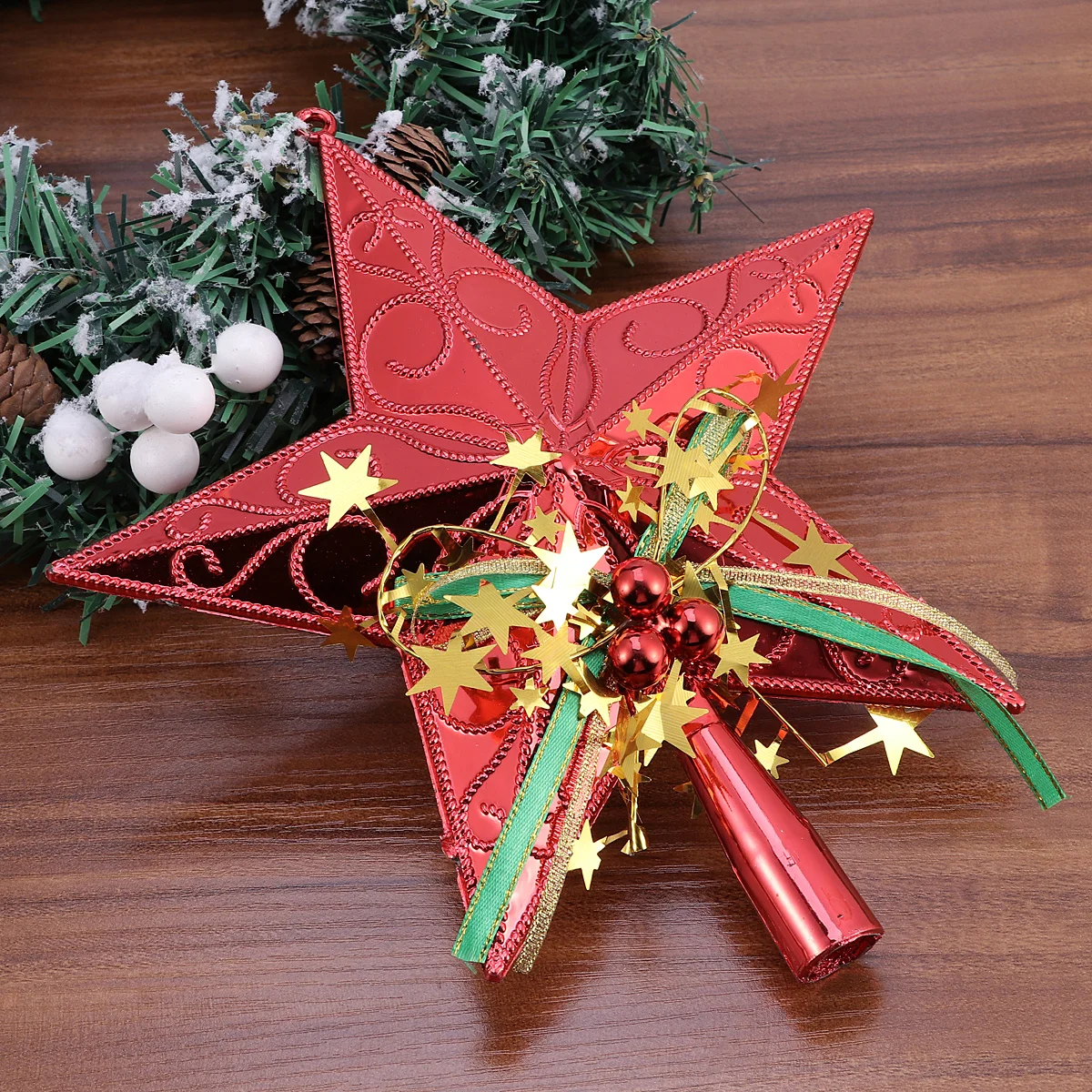 

Christmas Tree Star Red Topper Glittering Ornament for Christmas Decoration Tree Party Wedding Home Office