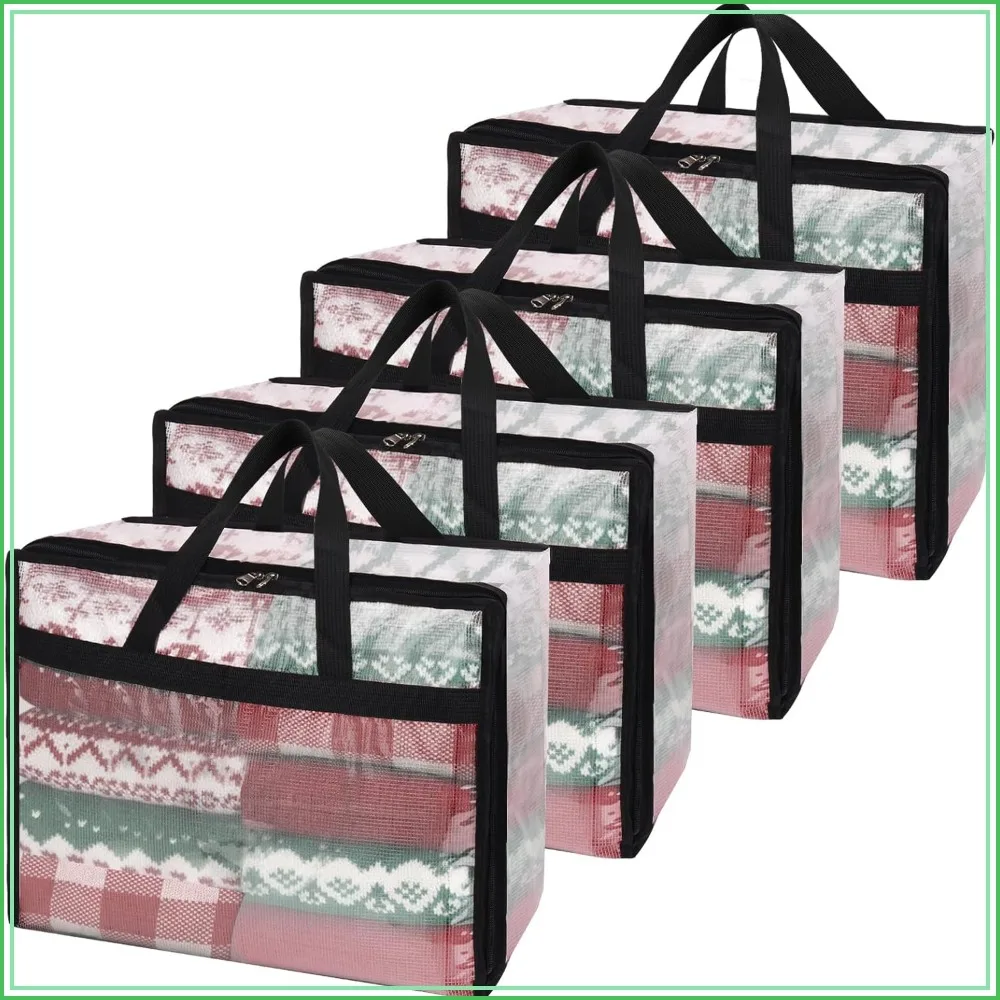 40L Mesh Clear Closet Organizers with Zipper, 4 Pack Storage Bags for Bedding Duvet Comforter Underbed