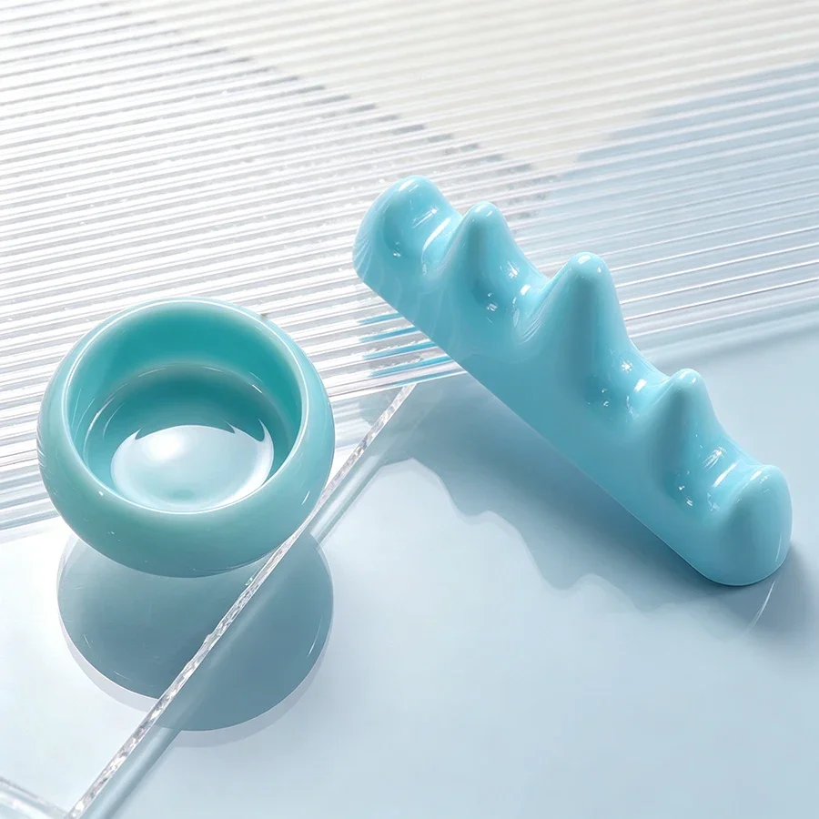 Nail Art Brush Rest Dappen Dish Set, Imitation Porcelain Mountain Shape Brush Holder, Acrylic Liquid Cup Manicure Tools