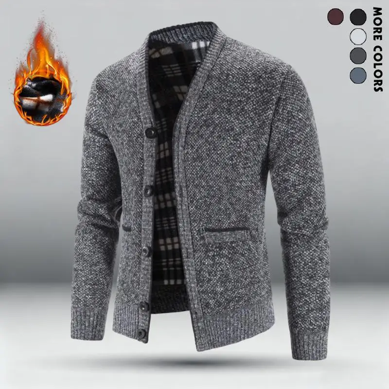 Men's V-Neck Knit Cardigan 2-Piece Set Autumn Winter Sports Long Sleeve round Neck Soft Cashmere Feel Comfortable Fit Casual ...