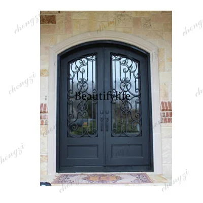 Y136  Customization Reasonable Price Double Door Iron Gates Iron Door Lock Wrought Iron French Doors