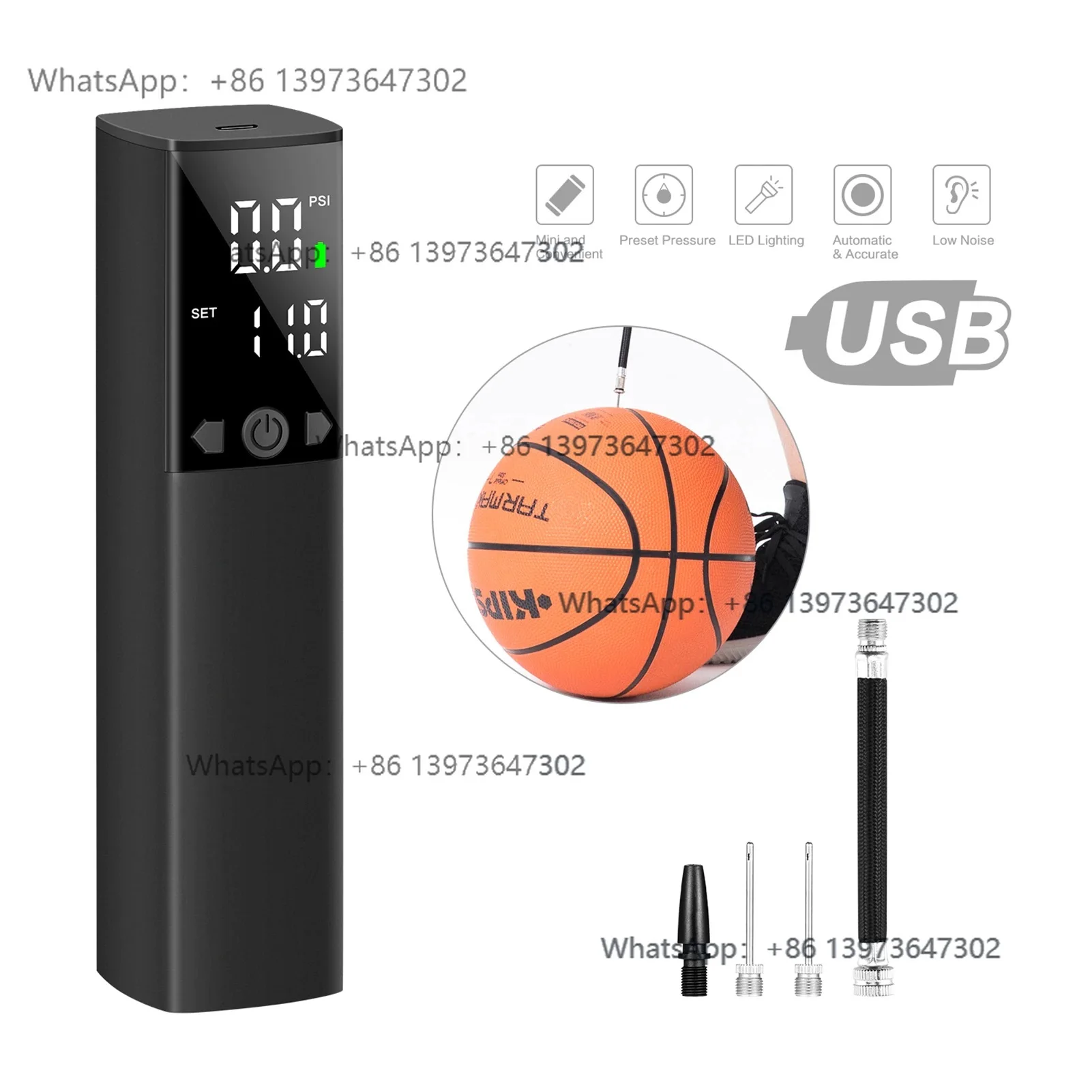 12PSI Rechargeable Portable Intelligent Electric Ball Pump for Football Basketball Air Pump Cordless Compressor Digital Air Pump