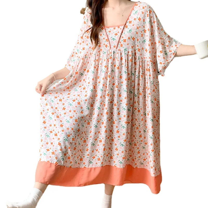 Summner New Plus Size Nightgown Ladies Loose Long Thin Sleepwear Female Viscose Nightdress Extra Large Size Nightwear For Women