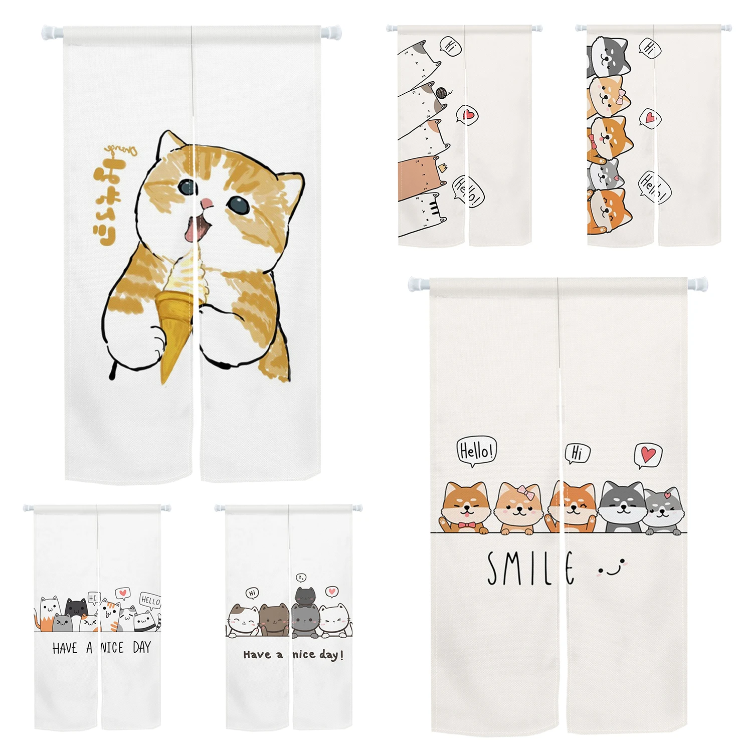 Cartoon Cat Japanese Door Curtain Noren Cute Cat Room Opaque Partition Half Curtain Cabinet Curtain Home Decor Customized Size